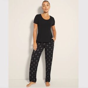 Soma Black & Gold 2 Piece Short Sleeve Star Pant Cool Nights Pajama Set
